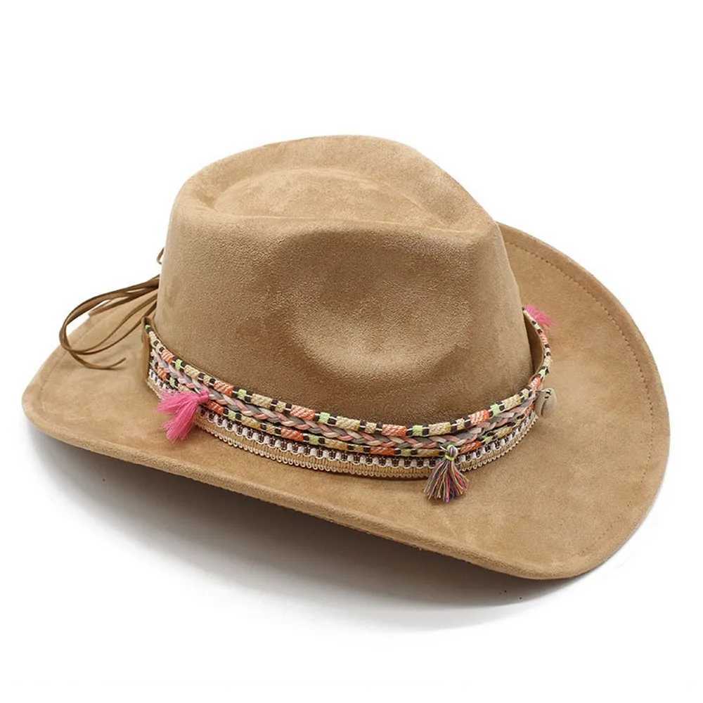 Seasonal denim hat men and women Bohemian style Cs suede 57-58cm braided ponytail tassel decoration 2023 new item W241225