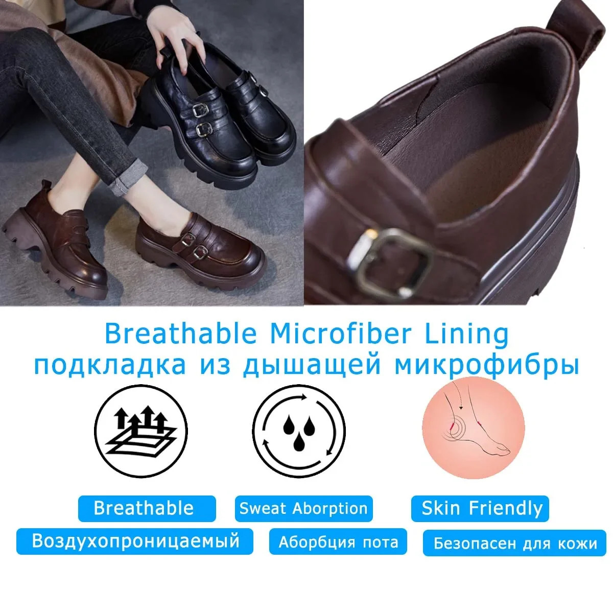 Koznoy 6cm Cow Genuine Leather Comfy Flats Women Mary Jane Loafers Ankle Boots Booties Autumn Spring Platform Wedge Shoes 241225