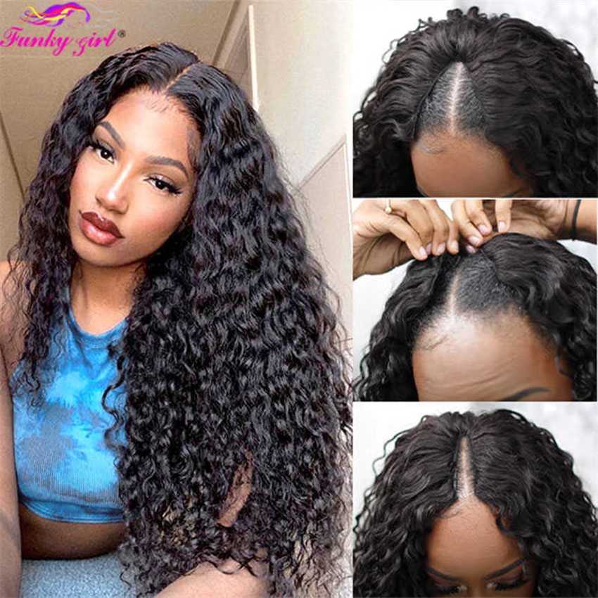 Synthetic Wigs Water Wave v u Part Human Hair Wig Brazilian Curly Shape Full Machine Made s for Women Glueless Remy s 230227 Hair Wigs