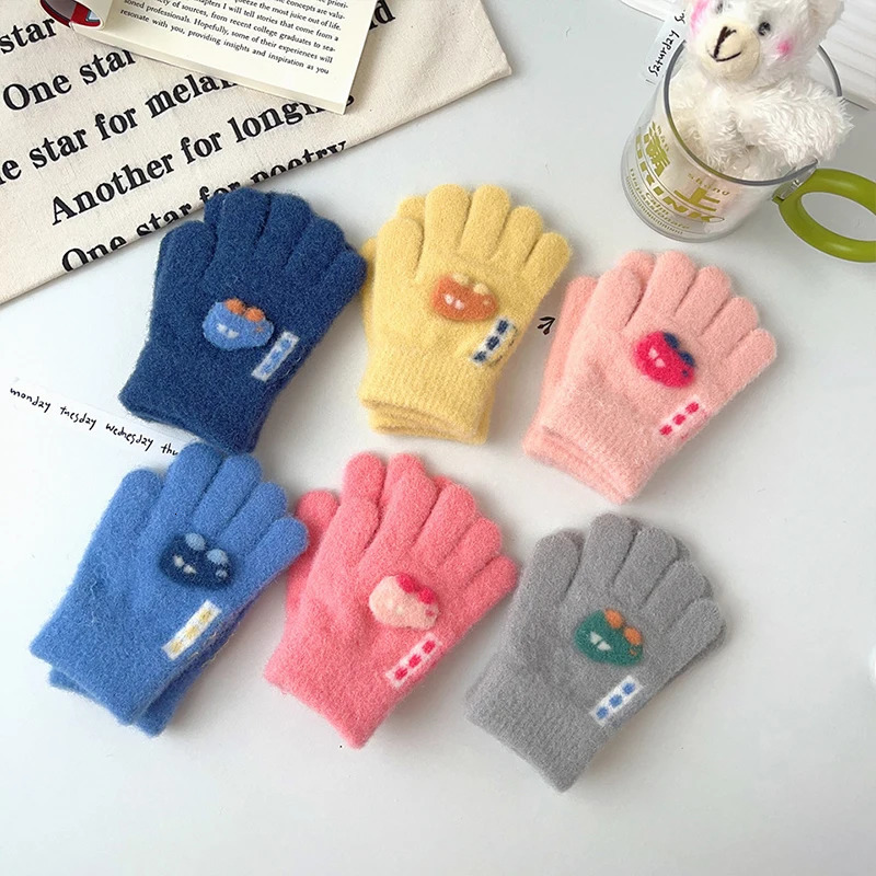 Cartoon Car Baby Gloves Winter Thick Knit Warm Boy Girl Full Finger Mittens Outdoor Windproof Toddler Kids Five 241225