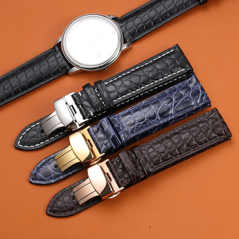 Alligator Leather Watchband Ultra Thin 18 19 20 21 22MM Black Brown Soft Strap Quick Release Bracelet 241225