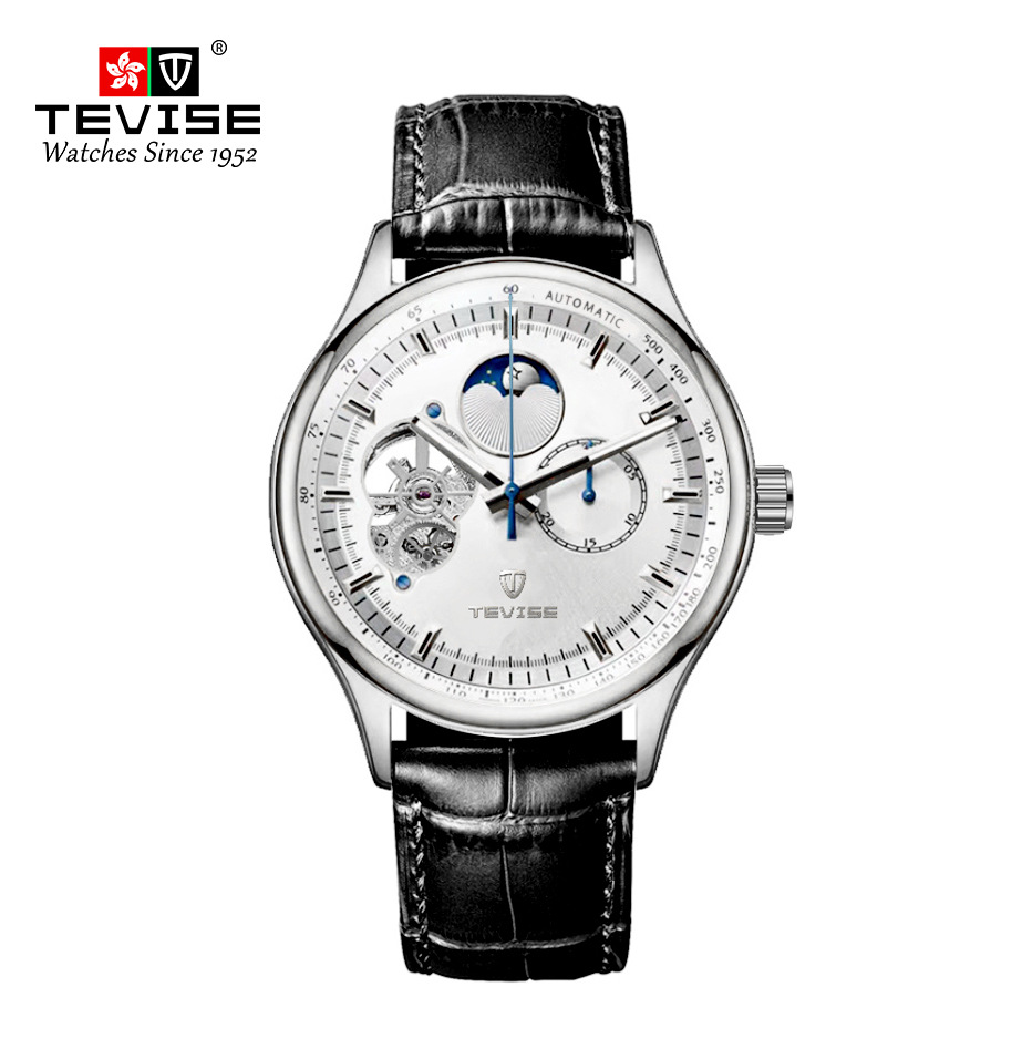 Swiss TEVISE Classic Hollow Fully Automatic Mechanical Watch Multifunctional Business Designer Mens Watch, Waterproof Luminous Mechanical Wristwatch T