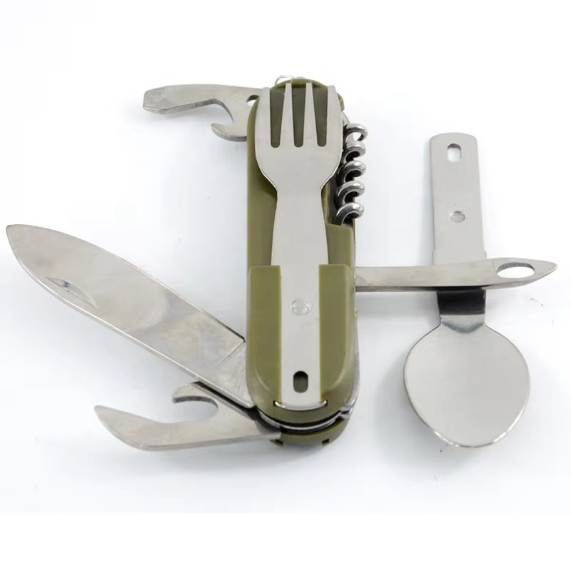 multifunctional portable pocket folding cutlery knife spoon fork set outdoor camping tableware