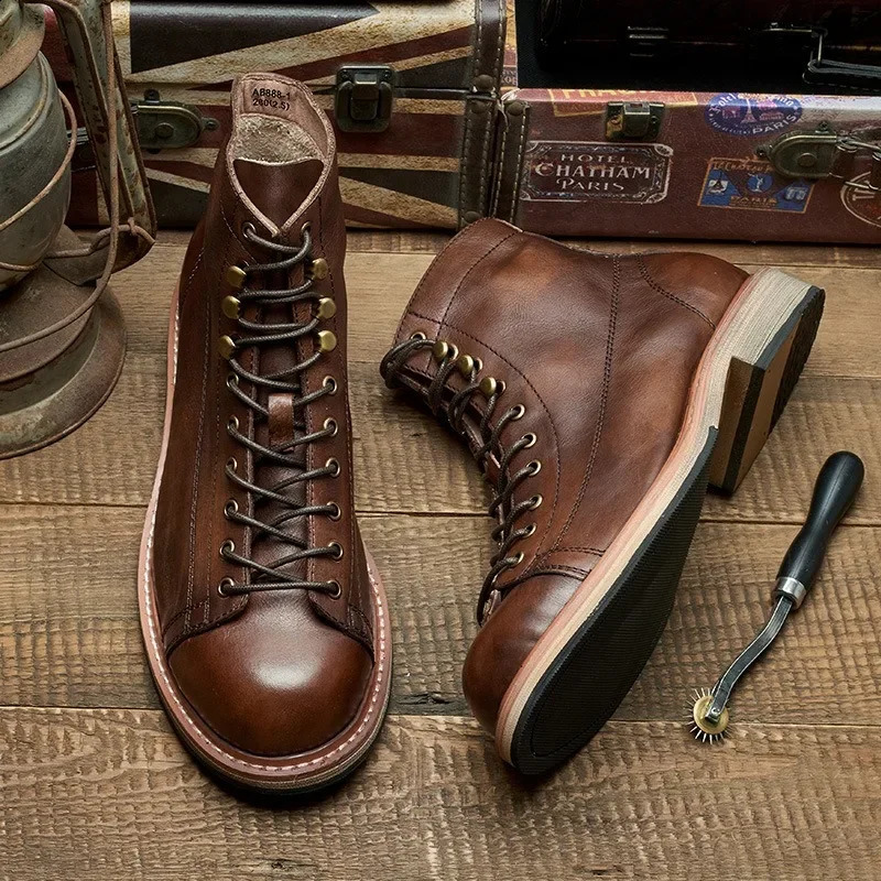 American High-top Martin Boots for Men Short Face Work Shoes Cycling Moto Boots Paratrooper Short Boots Riding Motorcyclist Boot 241226