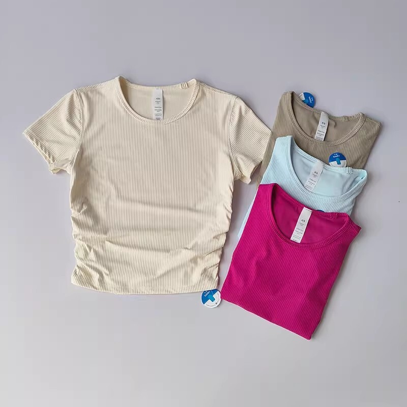 Women Seamless Ribbed Sports Breathable Gym Tops Sport Blouse Shirt Short Sleeve Running T-Shirt Yoga Shirts