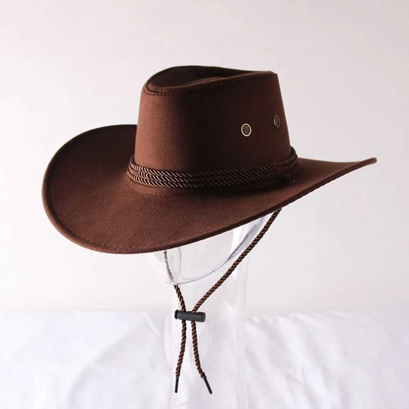 Vintage Western Cowboy Hat Solid Color Potted Hat Wide Brim Jazz Hat Outdoor Hiking Sunscreen W241225