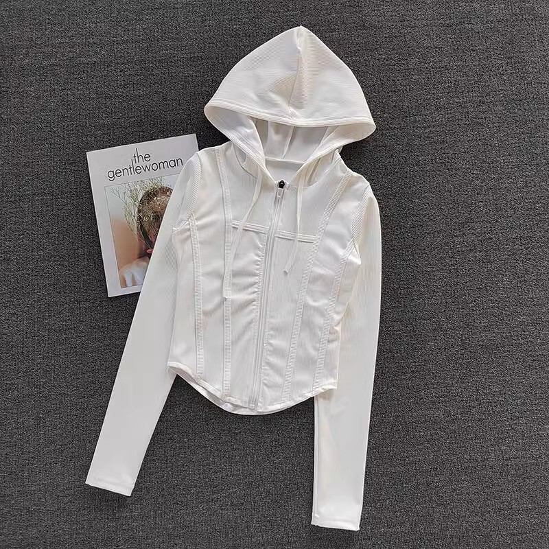 Women's Coat Short Fiess Yoga Shirt Cycg Running Coats Zipper Jacket Hooded Long Sleeve Sports Jacket
