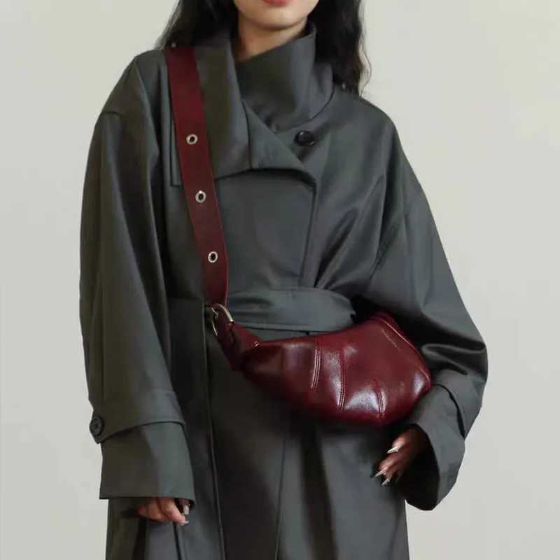 Burgundy Croissant Shoe Bags for Wen Vintage Solid Color Crescent Cross Bag New Luxury Designer Handbag Y241225