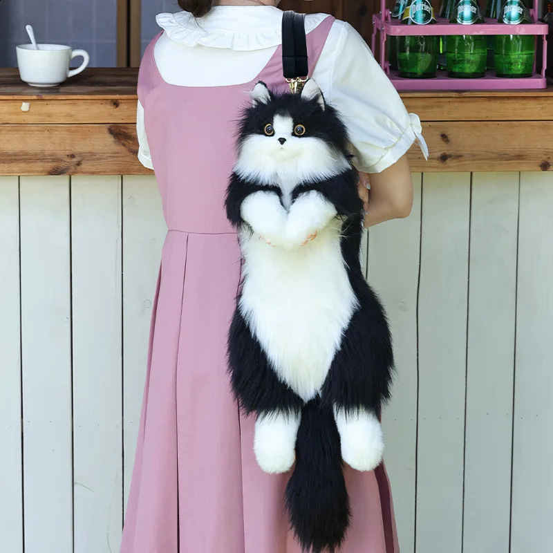 Super Cute Trendy And Fashionable Doll Cat Bags Plush Cat Backpack Pure Handmade Simulation Cat Shopping Bag Birthday Gifts Toy241226