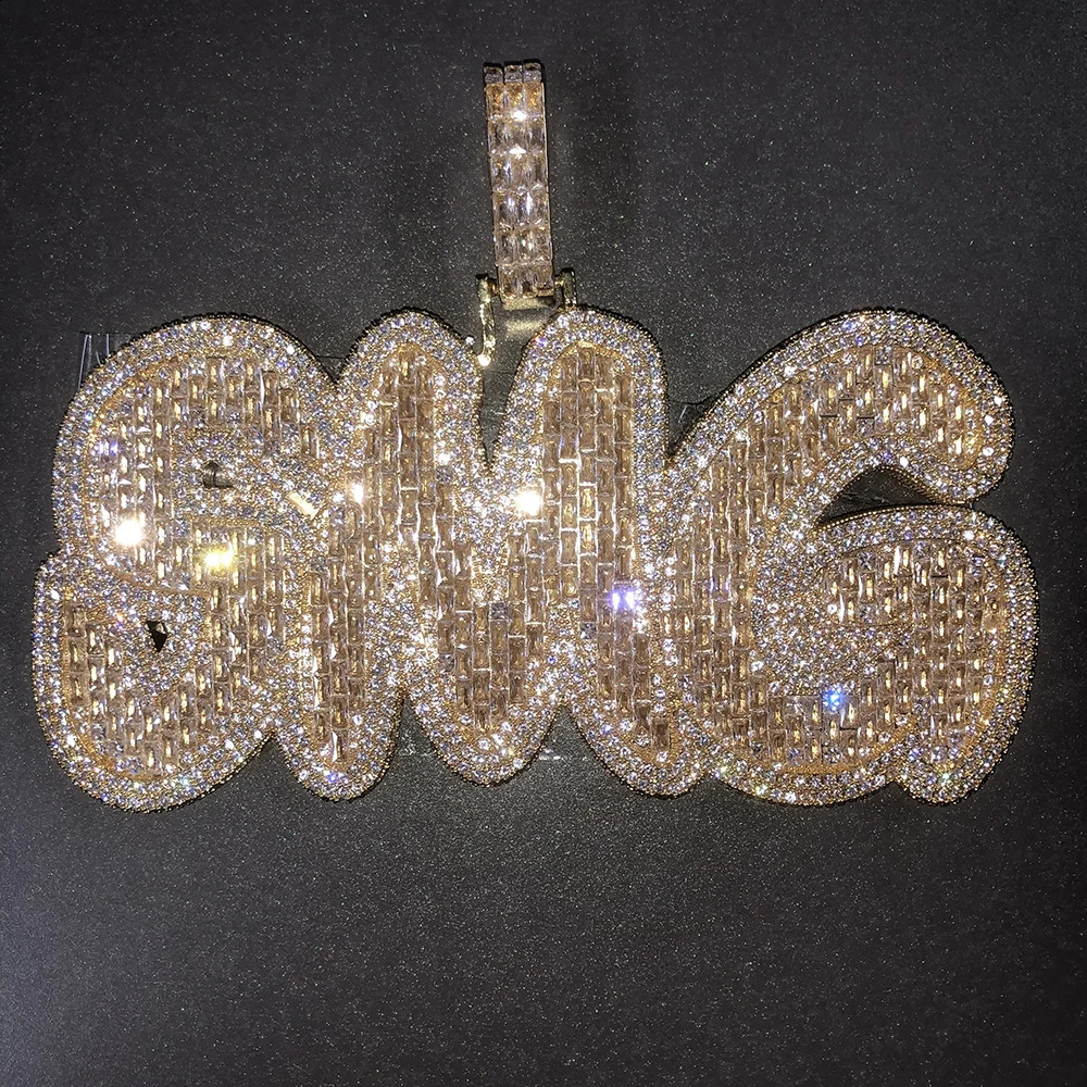 UWIN Baguettecz Custom Name Pendant Men Hip Hop Necklace Iced Out Zircon Personalized Silver Color Chain Charms y Jewelry 241226