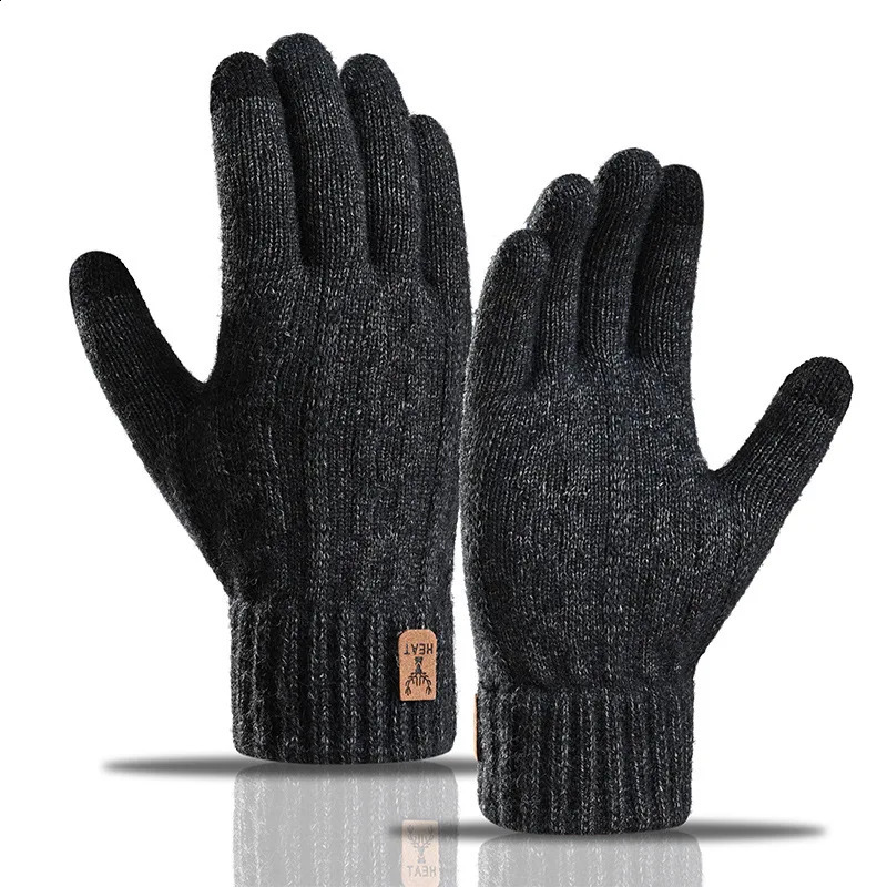 Winter Warm Gloves Touch Screen Padded Thickened Knitted Gloves Coldproof Alpaca Velvet Mens Finger Gloves 241226
