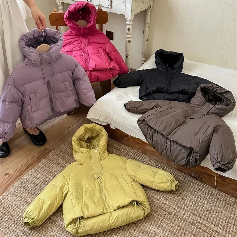 Winter Children White Duck Down Jacket Gloved Korean Solid Color Toddler Warm Windproof Outerwear Versatile Boys Girls Coats 241225