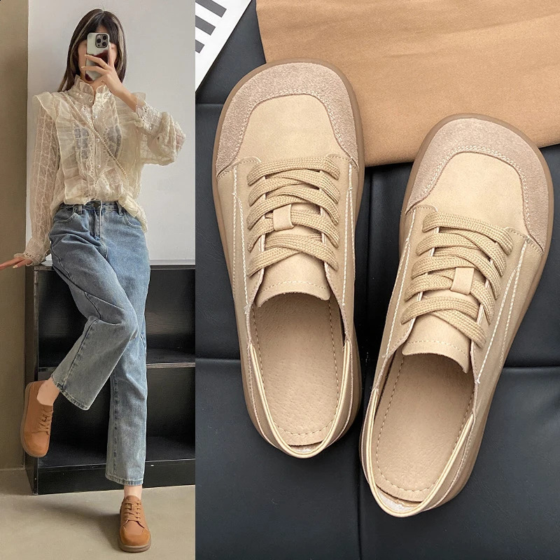 Womans Winter Leather Lace Up Plush Warm Flat Sole Cotton Shoe Soft Non Slip Widened Round Toe Moms Shoes241226