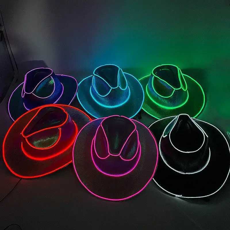Luminous Bar C-Line Disco Luminous LED Shining Neon Light Western Cowboy Hat Single Party Supplies Bridal Cowboy Hat W241225