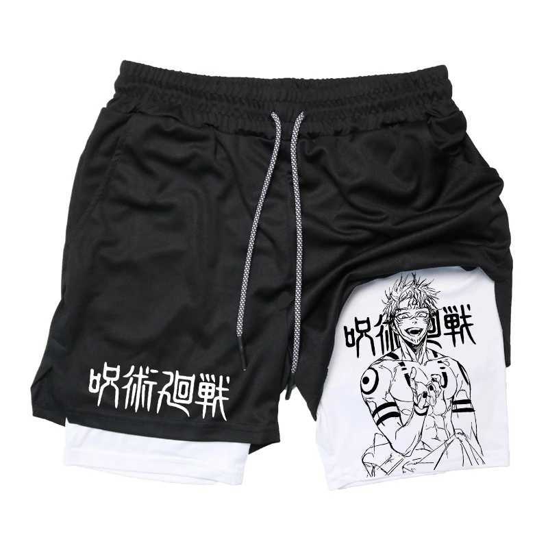 Anime Graphic 2 in 1 Compression Shorts for Men Gym Workout Running Shorts with Phone Pockets Athletic Quick Dry ActivewearXJ241226