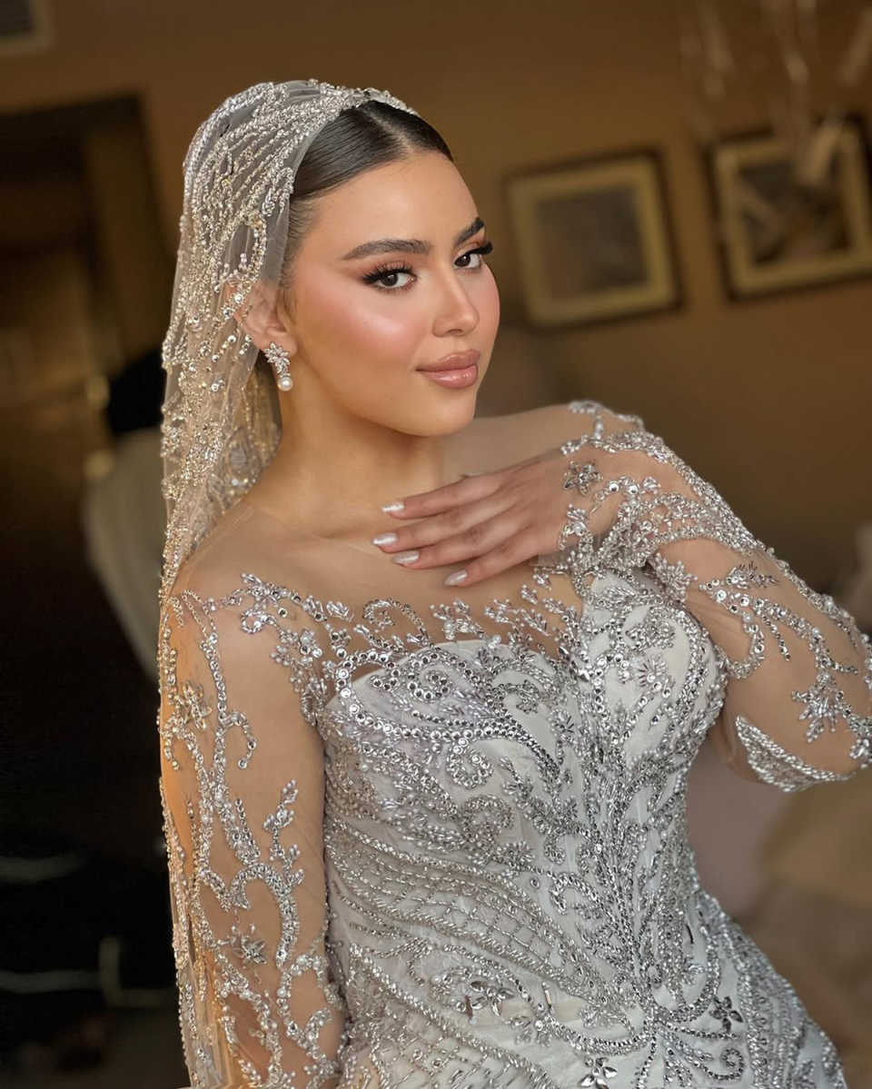 Luxurious Wedding Dress Beading Mermaid Sheer Neck Bridal Gowns Rhinestone Long Sleeves Bride Dresses Customized Plus Size Vestido de novia