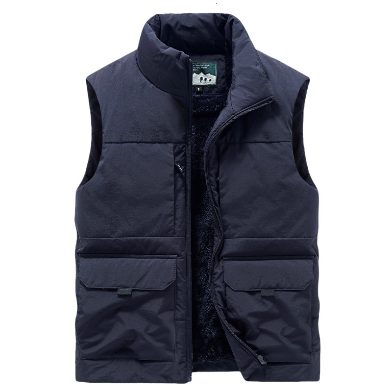 Autumn Winter Men's Fleece Thickened Waistcoat Plus Size Outdoor Warm Cargo Male Multi Pocket Standing Collar Casual Vest