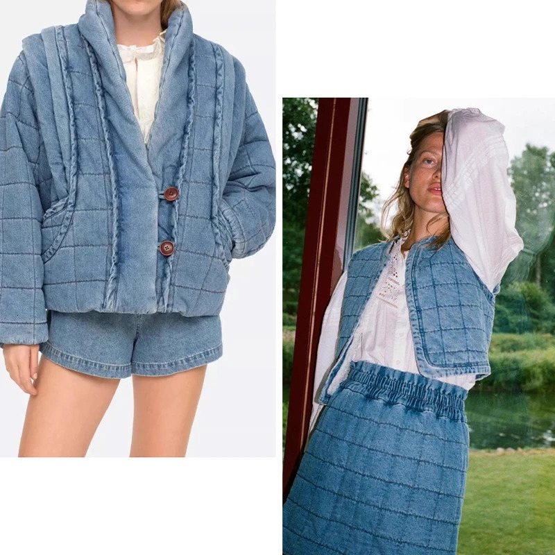 NIGO LP Womens Autumn And Winter Vintage Denim Cotton Jacket Casual Vest Solid Color Half Skirt Set nigo61377 241220
