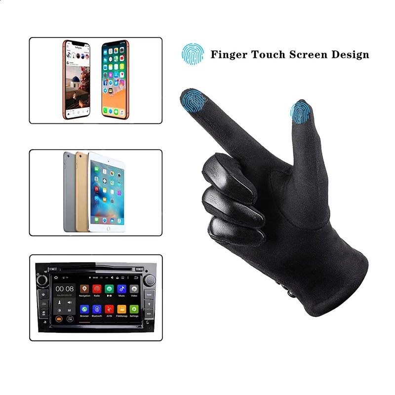 Winter Fashion Leather Gloves For Women Touch Screen Wool Lined Outdoor Windproof Warm Suede Driving Dress Gloves 241226