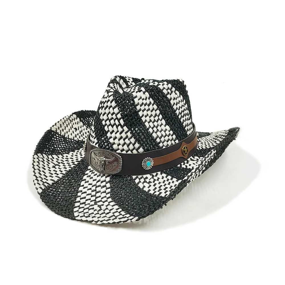 Summer Outdoor Mens and Womens Hand Woven Western Cowboy Each Hat Wide Brown Breathable Beach Multi Color C 2024 New Edition W241225