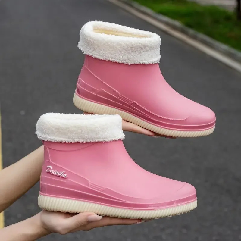 Rain Boots Womens Fashion Rubber Shoes Non-slip Wear-resistant Outdoor Trendy Water Shoes Work Shoes Camping Rubber Boots 241226