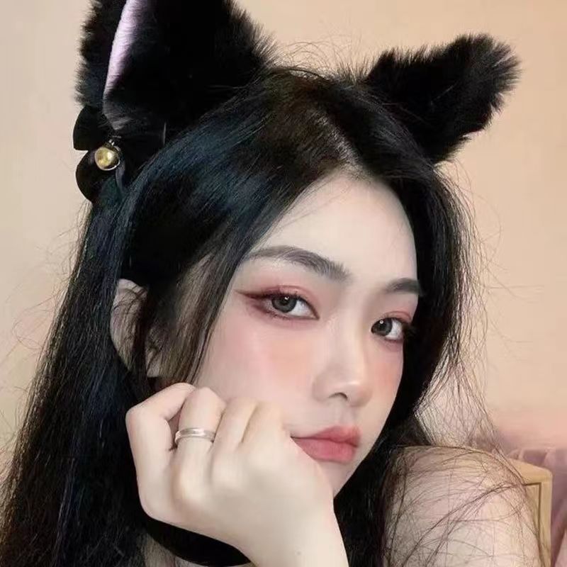 Japanese plush bell bow Cat's ears Steamed cat-ear shaped bread hair hoop net red cute cat hair accessories animal ear live broadcast photo headw