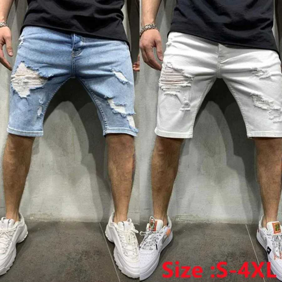 2024 mens summer ripped jeans fashionable denim shorts mens high stretch streetwear mens short jeans slim fit shorts W241226