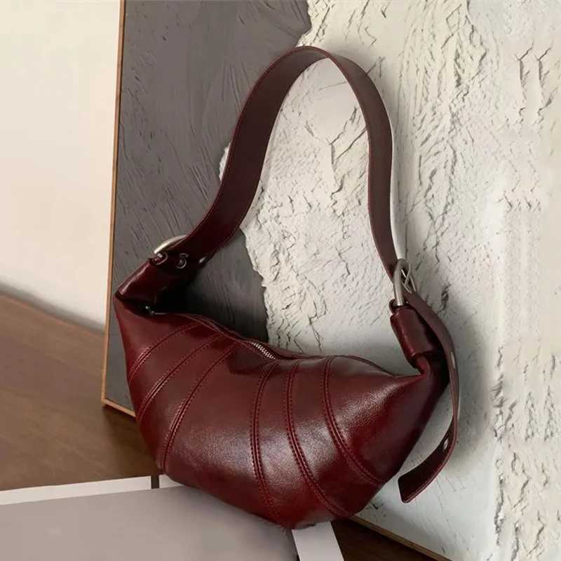 Burgundy Croissant Shoe Bags for Wen Vintage Solid Color Crescent Cross Bag New Luxury Designer Handbag Y241225