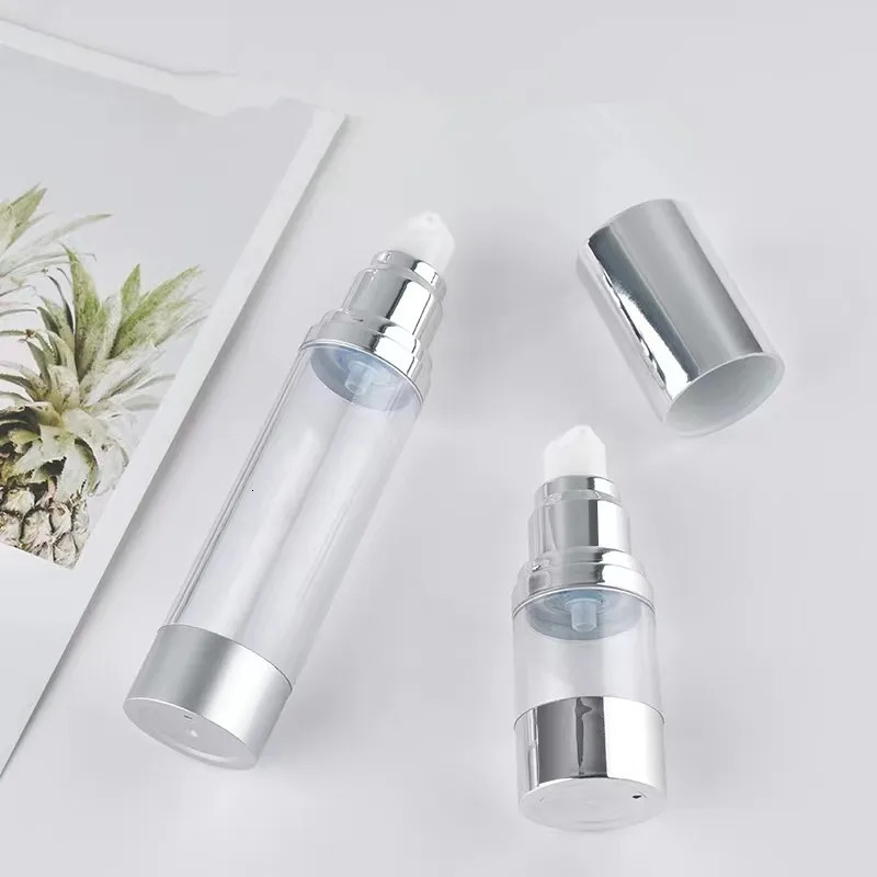 Bright/Matte Silver Vacuum Bottle Pump Airless Portable Cosmetic Lotion Treatment Travel Empty Container 15ml/30ml/50ml 241225