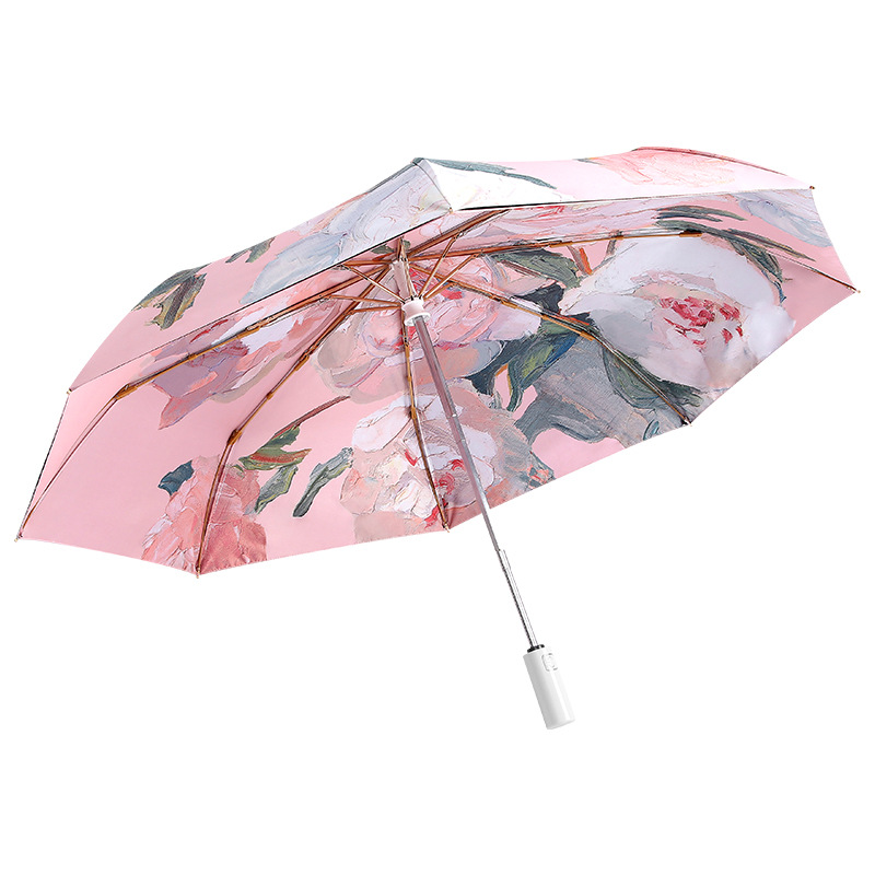 Customizable Three-Section Vintage Oil Canvas Umbrella - Weatherproof, Automatic Mechanism for All Seasons
