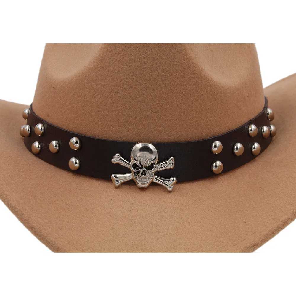 Womens mens wool Western cowboy hat rolled up Brim Gentleman Dad Jazz Equestrian Sombrero Hombre C size 56-58CM belt W241225
