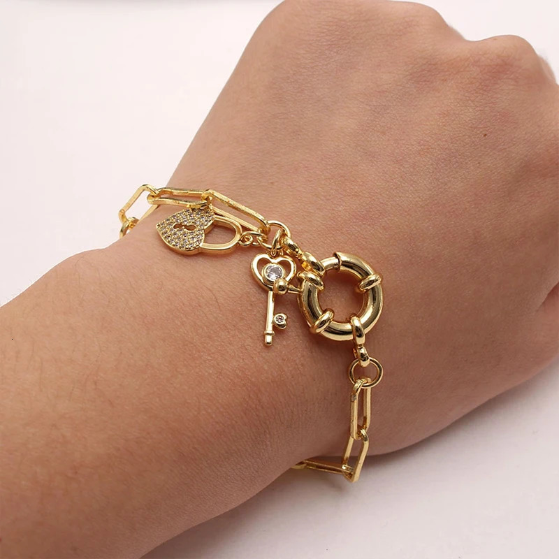 Gold Bracelets For Men Women Golden Plated Jewelry Charms Boho Paperclip Chain Retro Accessories Gift For Boyfriend 241225