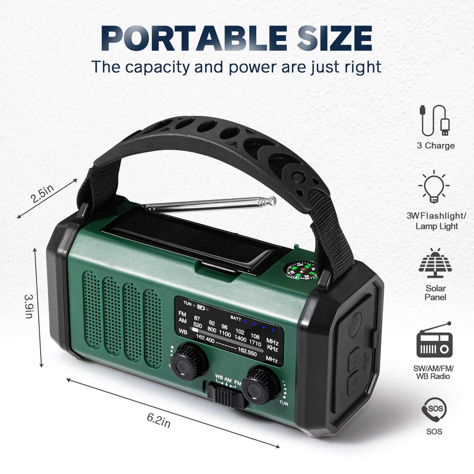 Woopker Ra E30 10000mAh FM Emergency Ra Solar Hand Crank Generator AM/FM/NOAA LED Portable Ra SOS Al Power Bank Z241224