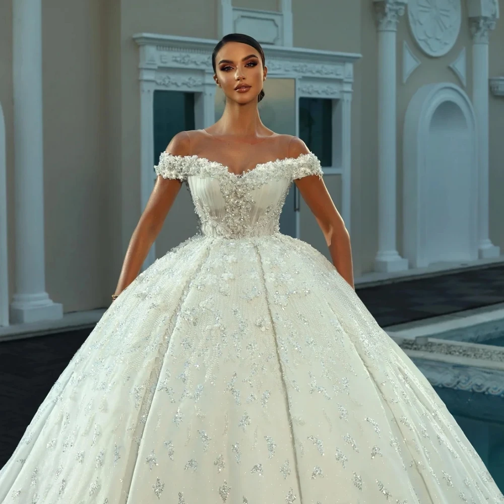 Exquisite Ball Gown Wedding Dress For Women Sweetheart Neck Sleeveless Bridal Gowns Appliques Sequins Sweep Train Dresses Custom Made vestidos de novi