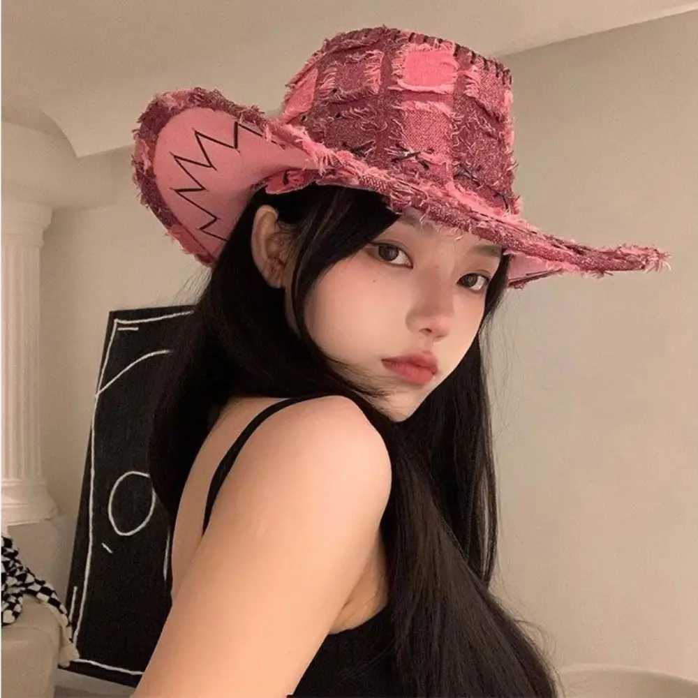 Denim Plaid Sun Hat Fashion Wide Brim Bucket C Western Denim Hat Sunscream Outdoor Camping Travel Fishermans Hat W241225