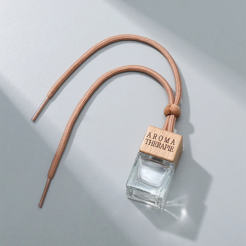 5/10 Pcs10ml Square Wooden Cap Essential Oils Clear Glass Car Hanging Diffuser Perfume Bottles With Free FunnelDropper 241225