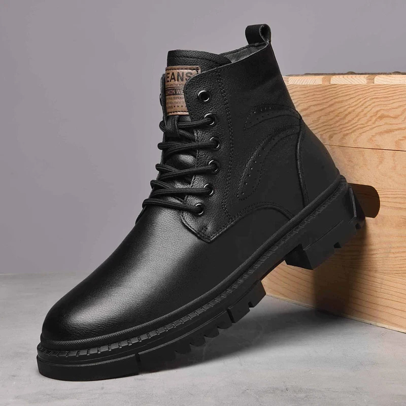 Genuine Leather Winter Boots Men High Top Shoes NonSlip Casual Sneaker Warm Plush Fur Man Motorcycle Versatile Snow Botas 241225