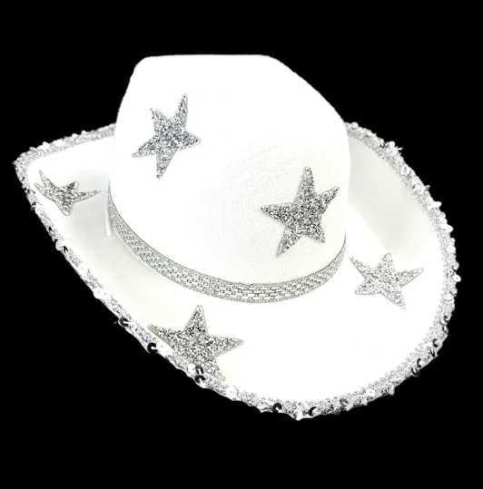 Womens Rhinestone Star Cowboy Hat Wide Brim Diamond Shining Western Cowboy Hat C Used for Wedding Music Clothing Party W241225