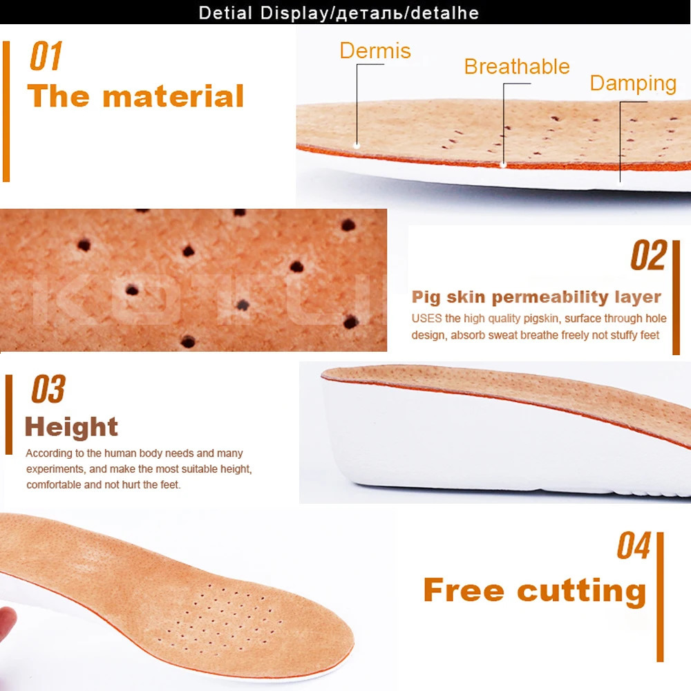 KOTLIKOFF Height Increase Insoles For Growth 1.5/2.5/3.5cm Invisible Height Lift Insole Inner Shoes Sole Heel Heightening Insert 241226