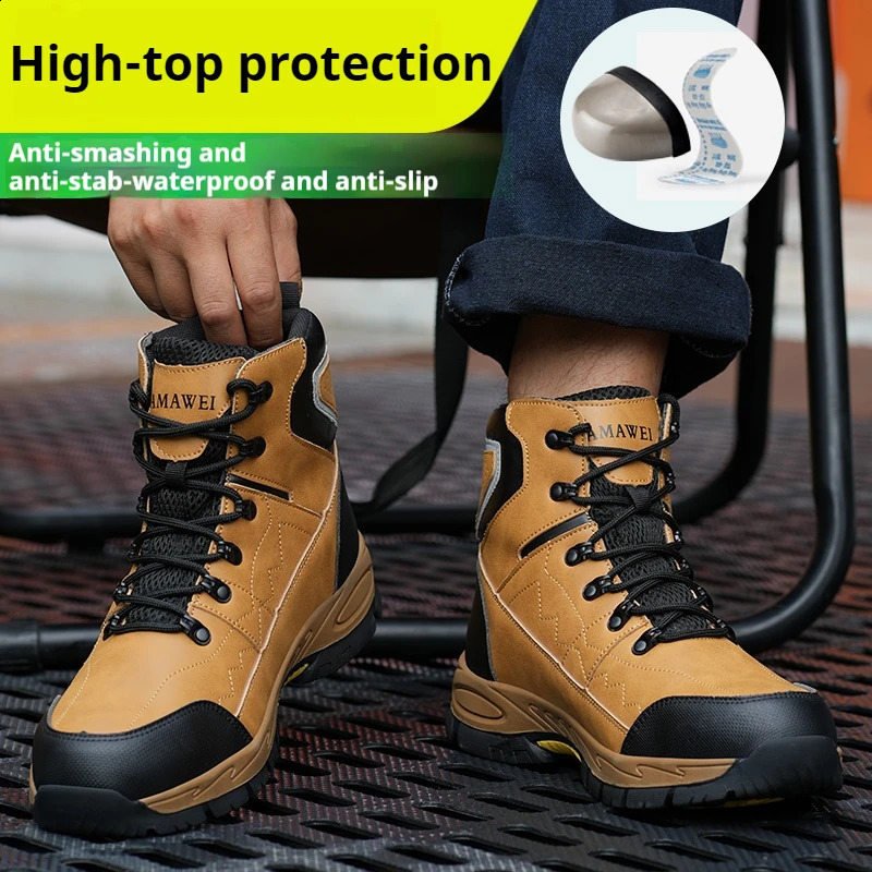 Mens Safety Work Boots Steel Toe Shoes Anti-puncture Anti-static Protective Boots Indestructible Non Slip Boots Waterproof Boots 241226
