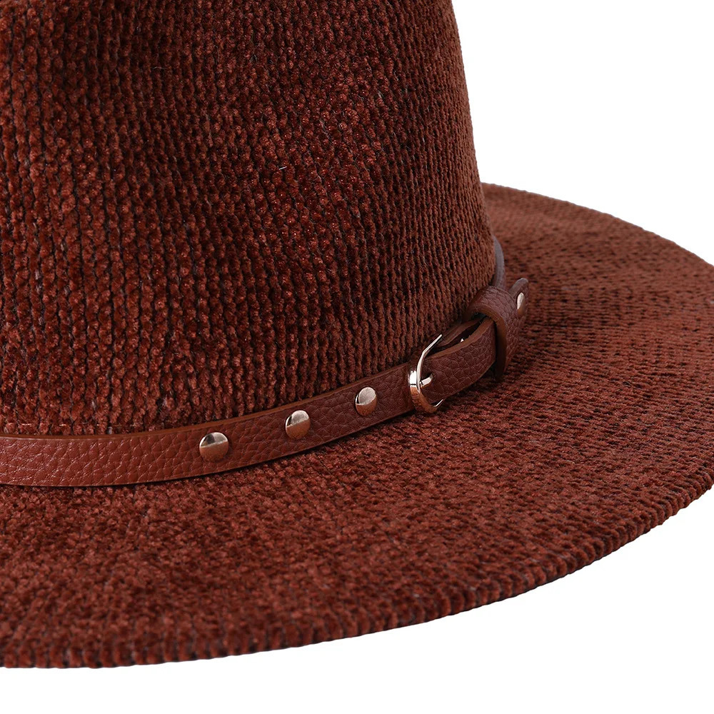 Knitted Fedora Hat Pure Color Chenille Material Jazz Hat Fedora Hat Felt Hat Natural Color Jazz Winter Hat 241226