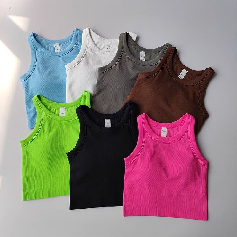 Women's Seamless Sports Vest Pad Sleeveless Yoga Bra Workout Fiess Crop Running Shockproof Gym Tank Top