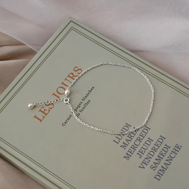 ASHIQI Fine Jewelry Natural Freshwater Pearl 925 Sterling Silver Anklet for Women Fashion Gift 241226