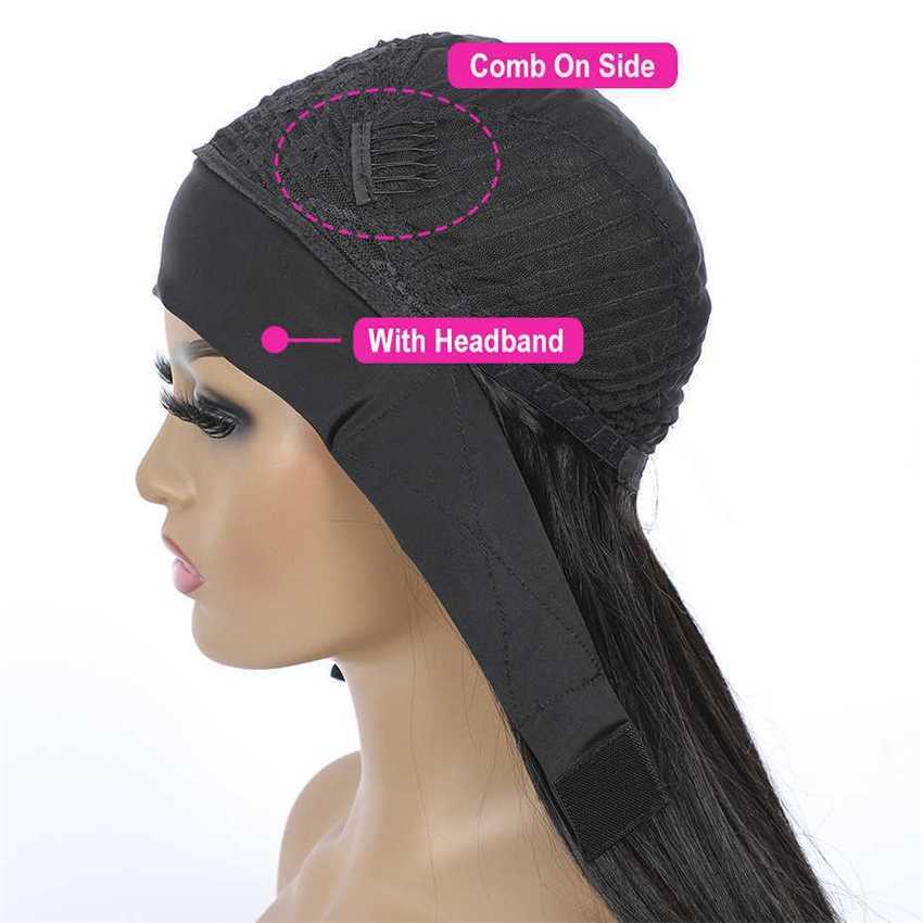 Synthetic Wigs Straight Headband Wigs 180% Density Peruvian Human Hair Wig Remy Natural Color for Black Women Jarin Bulk Sale 230227 Hair Wigs