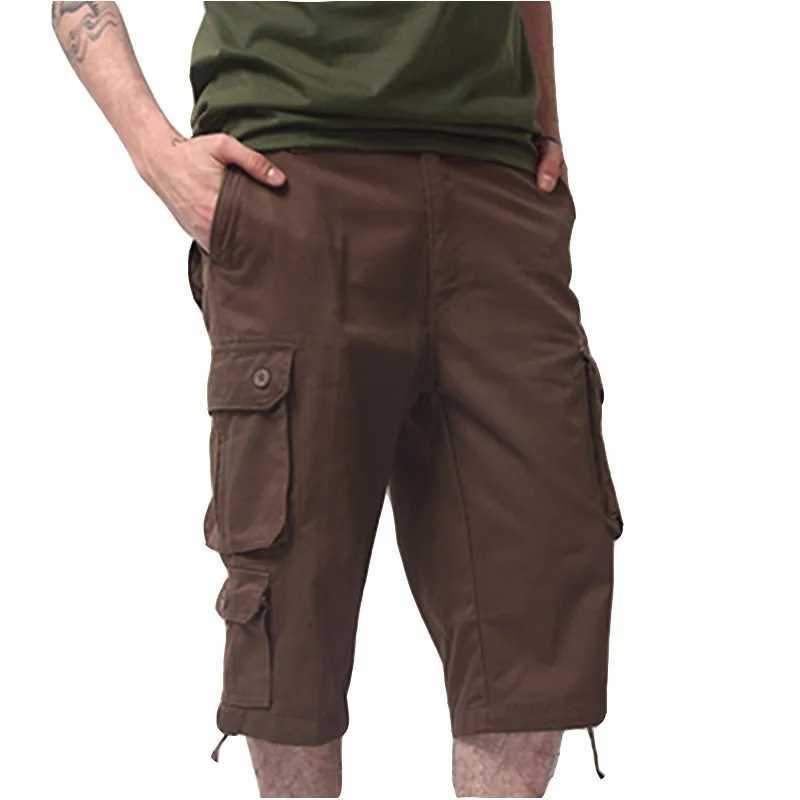 2023 New Mens Seven point Labor Pants Trend Loose Large Cotton Five point Shorts Mens Multi Pocket Seven point Pants W241226