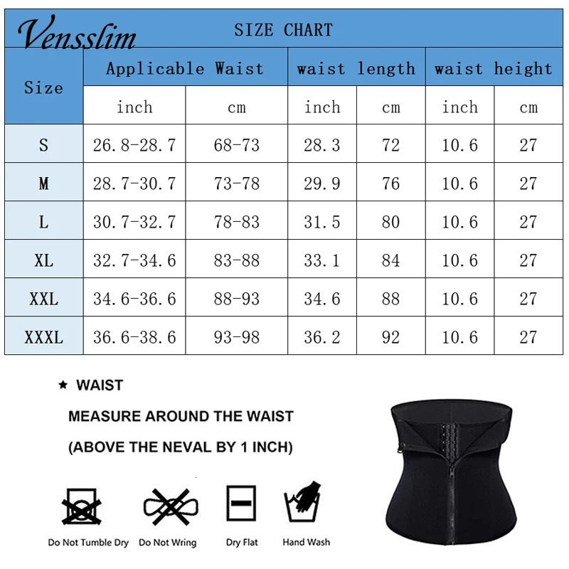 Vensslim Slimming Sheath Belly Shaper Neoprene Body Shaping Strap Hook Zipper Shapewear Women Tummy Control Corset Waist Trainer 241225