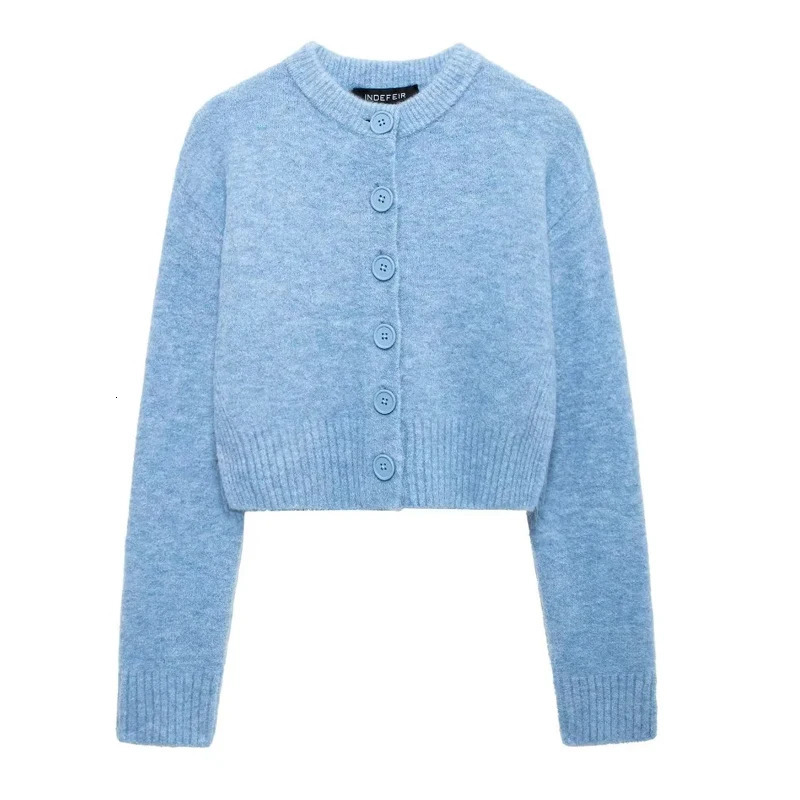 TRAF Womens Sweater Knitwears Blue Cropped Sweaters Knitted Cardigan Women Autumn Long Sleeve Brown Cardigans Button Jacket 241225