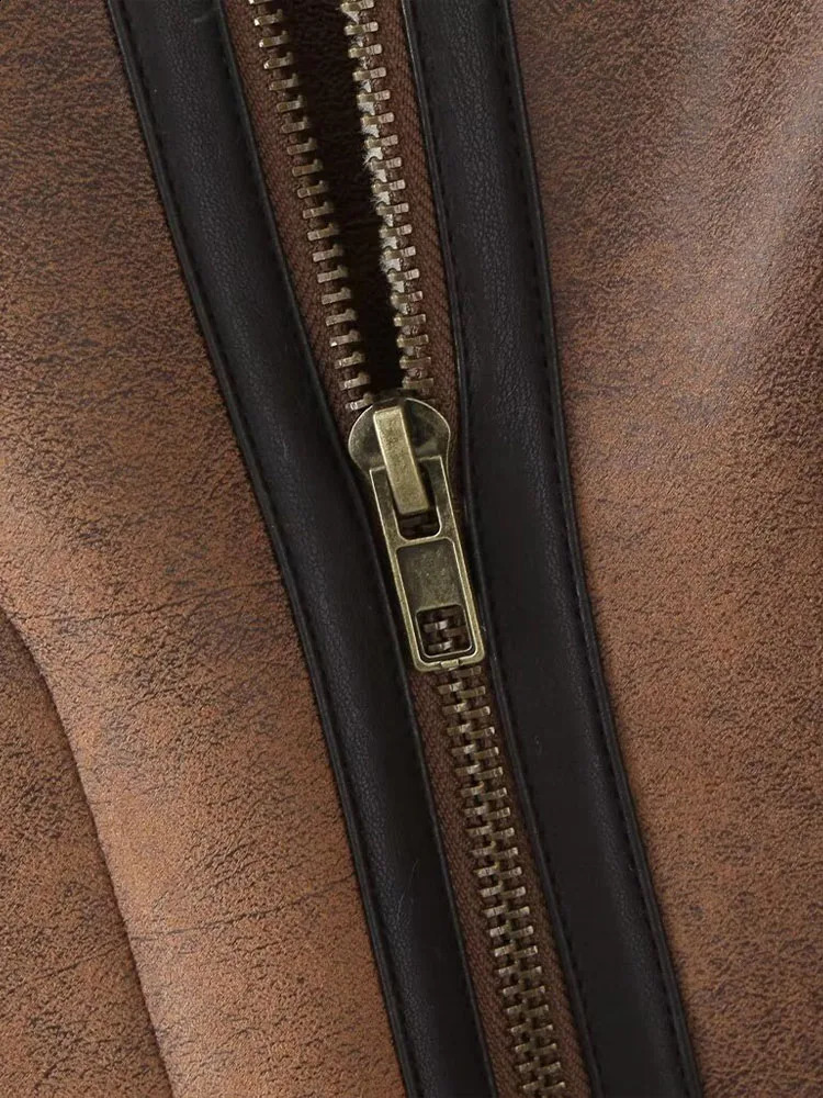 Lambswool coat women winter thickened motorcycle clothing leather jacket loose stand collar fur integrated high-grade jacket top 241217