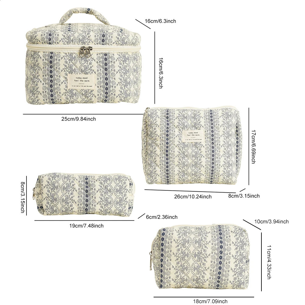 Travel Makeup Bag for Women Quilted Skincare Bag 4PCS Floral Make Up Organizer Travel Shopping Bag 241226