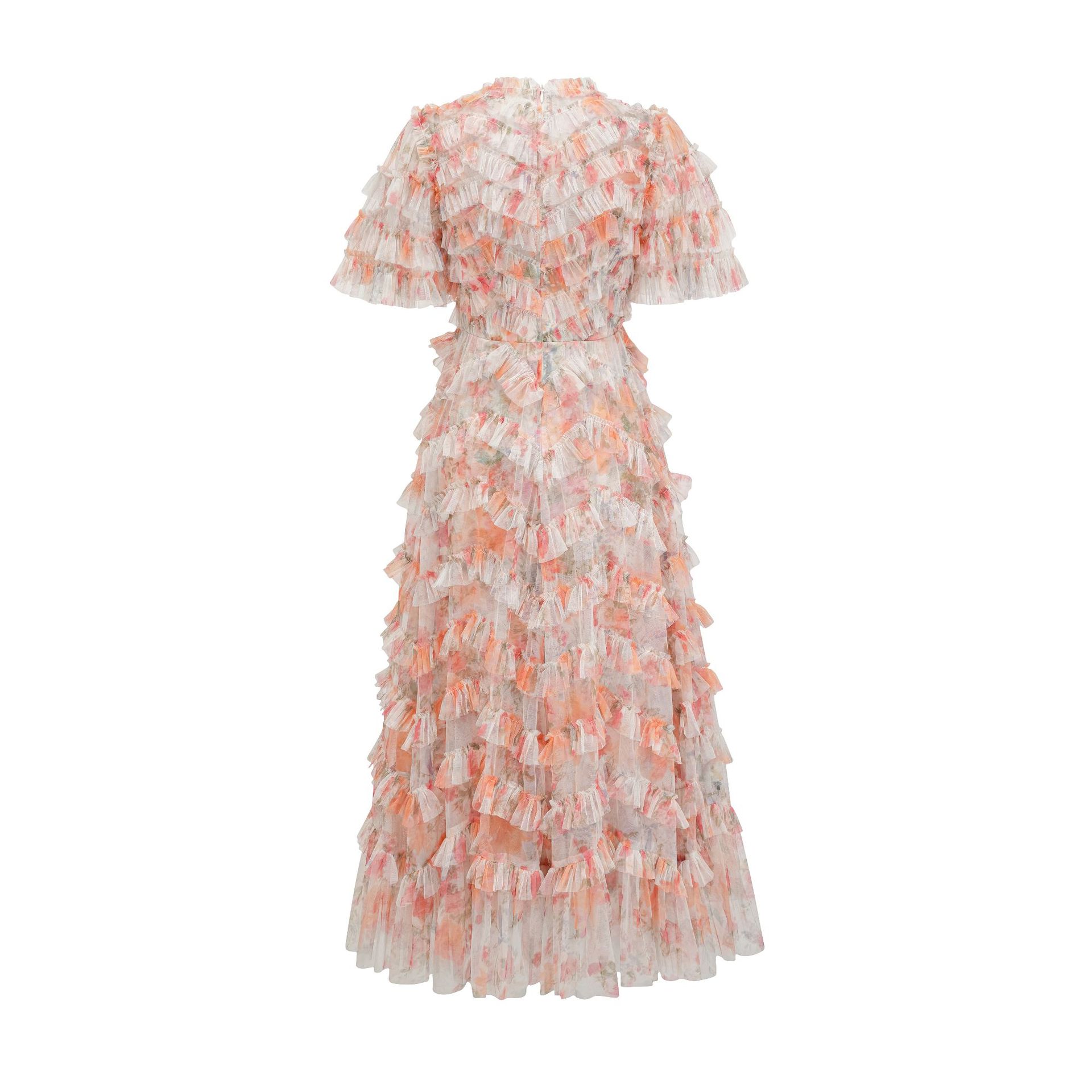 (470) V-neck short-sleeved floral dress sweet and fresh long dress short-sleeved holiday daily dress women's clothing